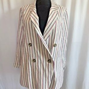 Anthropologie Dolan Linen Blend Striped Double Breasted Blazer - Size Small